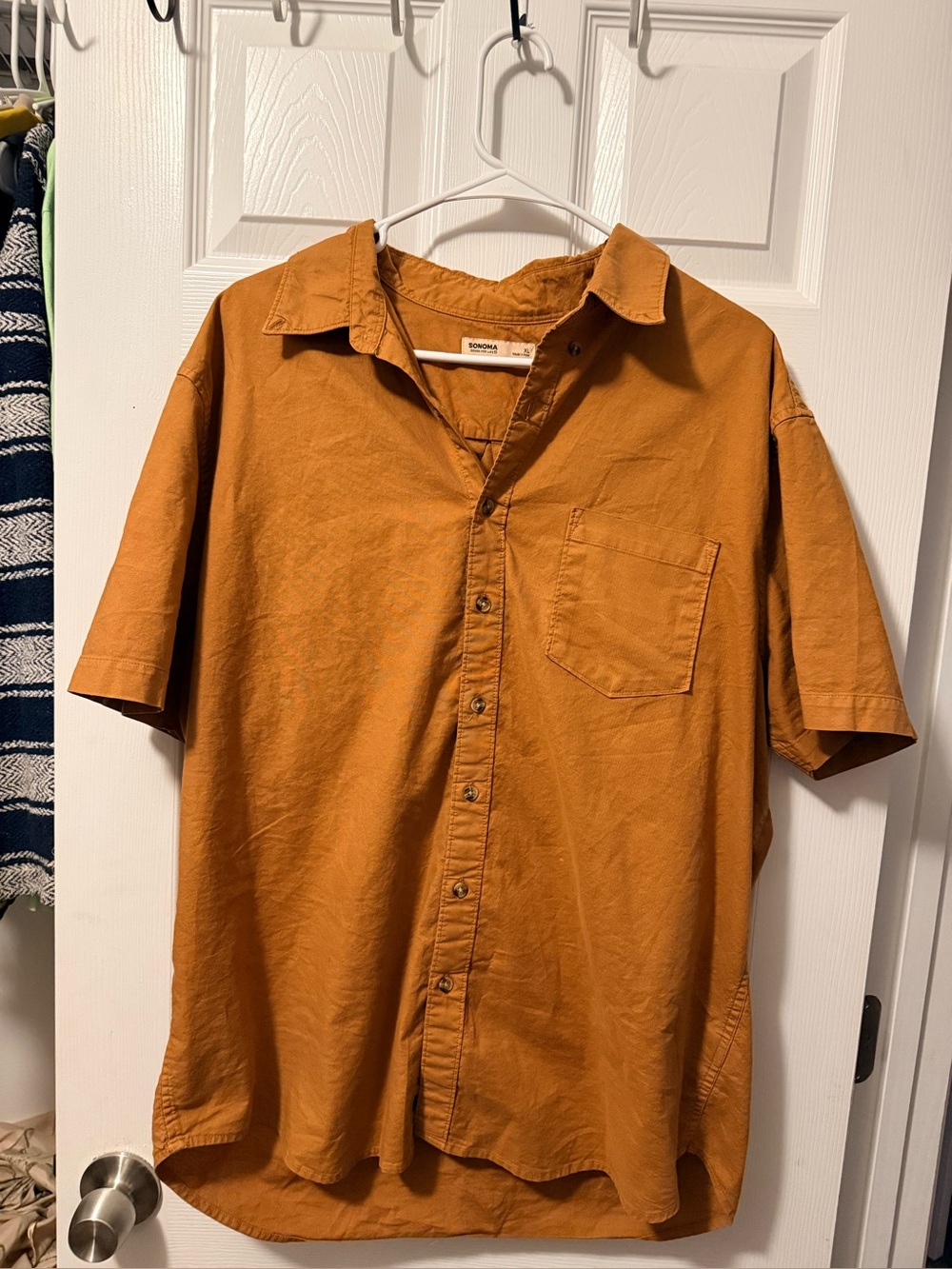 Sonoma Short-Sleeve Button-Down Shirt in Rust Orange